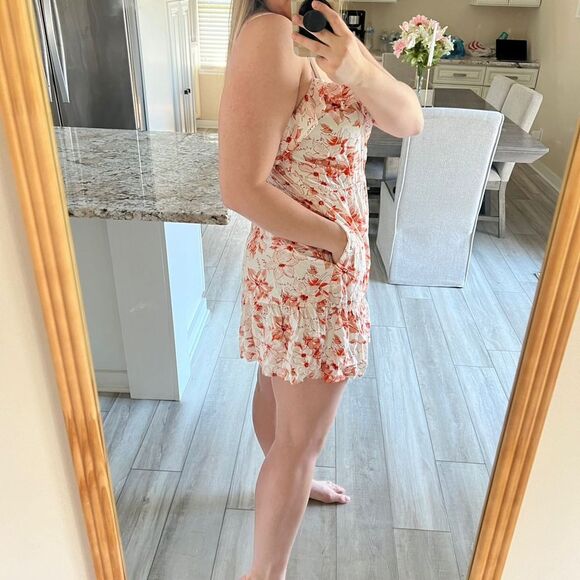 J.Crew Tiered Mini Dress M Orange Floral Spaghetti Strap Ruffle Hem Cami… - Picture 4 of 6